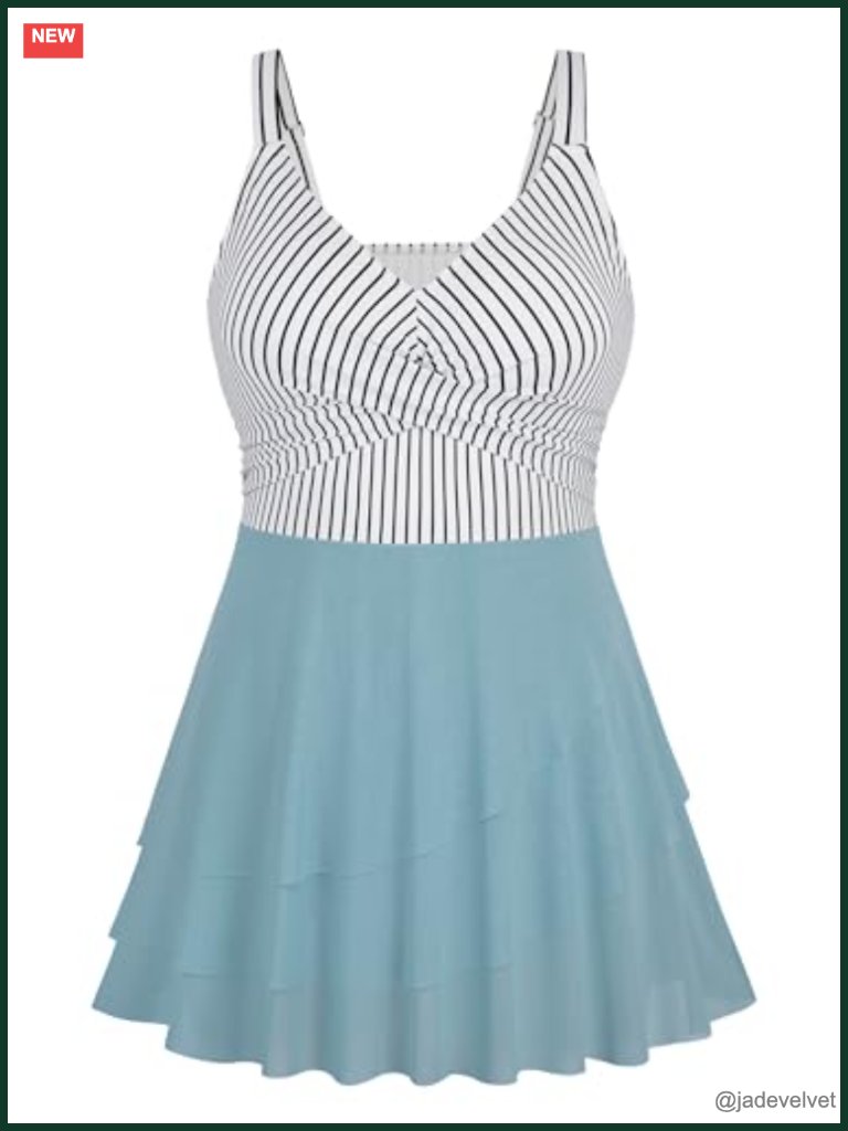 Plus Size One Piece Swimdress Mesh Ruffle Modest Bathing Suit Front Cross Swim